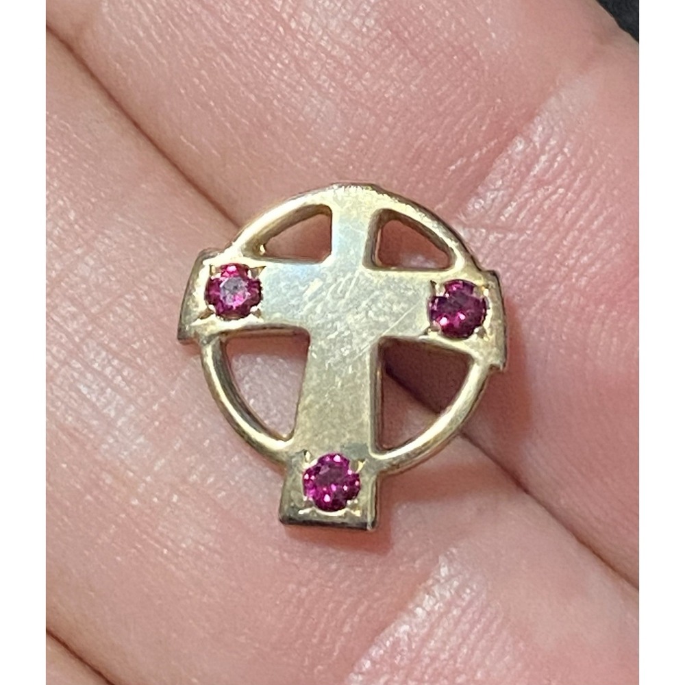 Celtic Cross 10k Real Gold/3 Rubies Pin(Our Lady Of The Lake Hospital) Christian